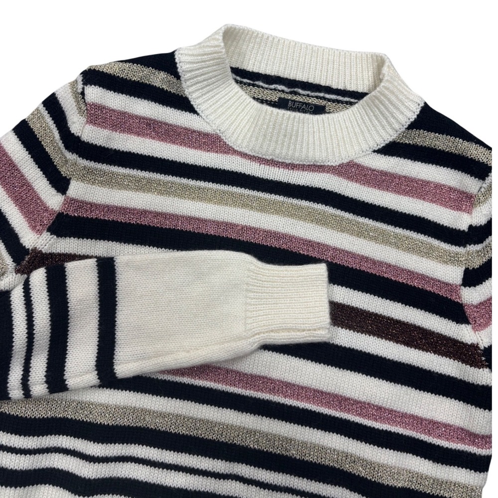 Buffalo David Bitton Women's XS Striped Metallic Cozy‎ Knit Crewneck Sweater